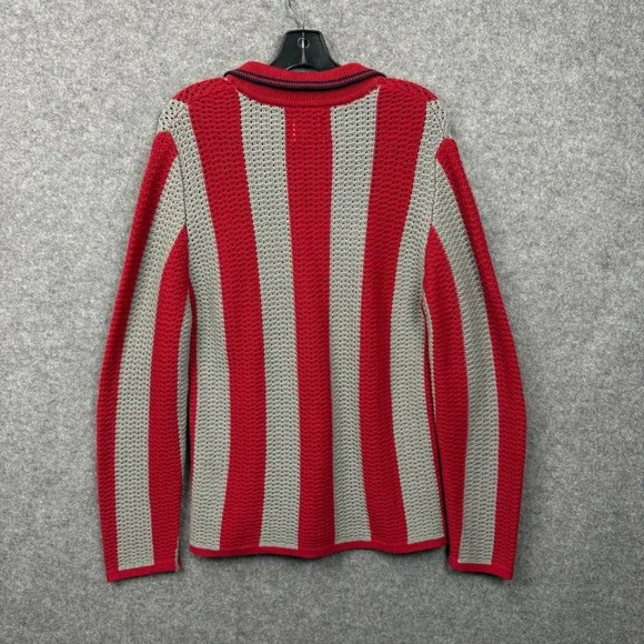 BDG Urban Outfitters Red Grey Striped Open Knit Polo Sweater Womens XS New - Picture 4 of 11